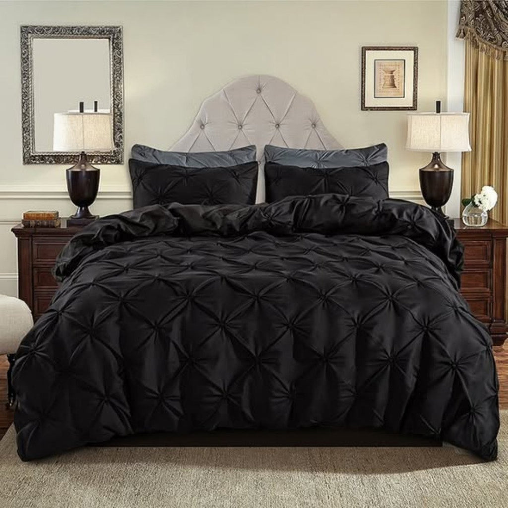 3 pcs Pinch Pleat Cross Pintuck Duvet cover set
