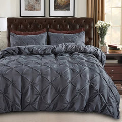 3 pcs Pinch Pleat Cross Pintuck Duvet cover set