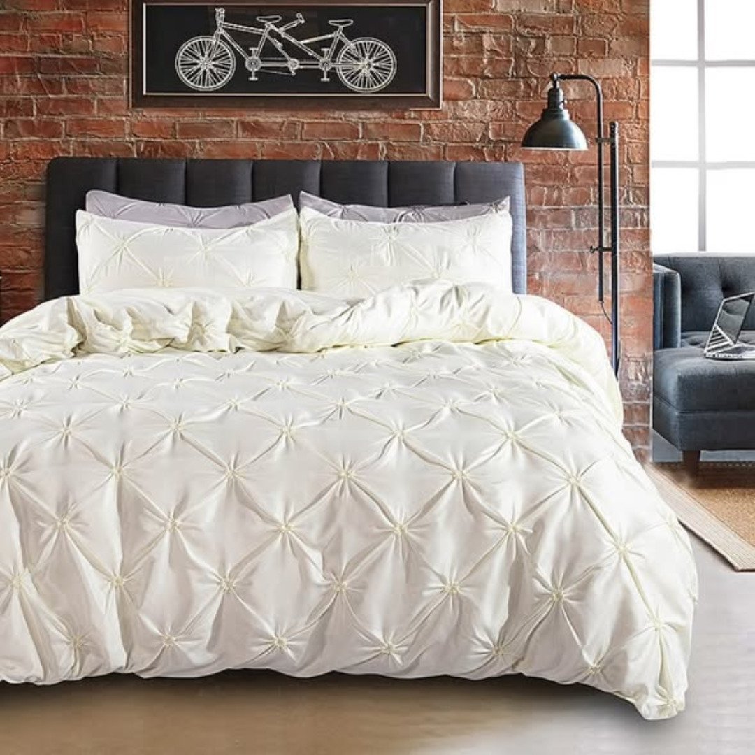 3 pcs Pinch Pleat Cross Pintuck Duvet cover set