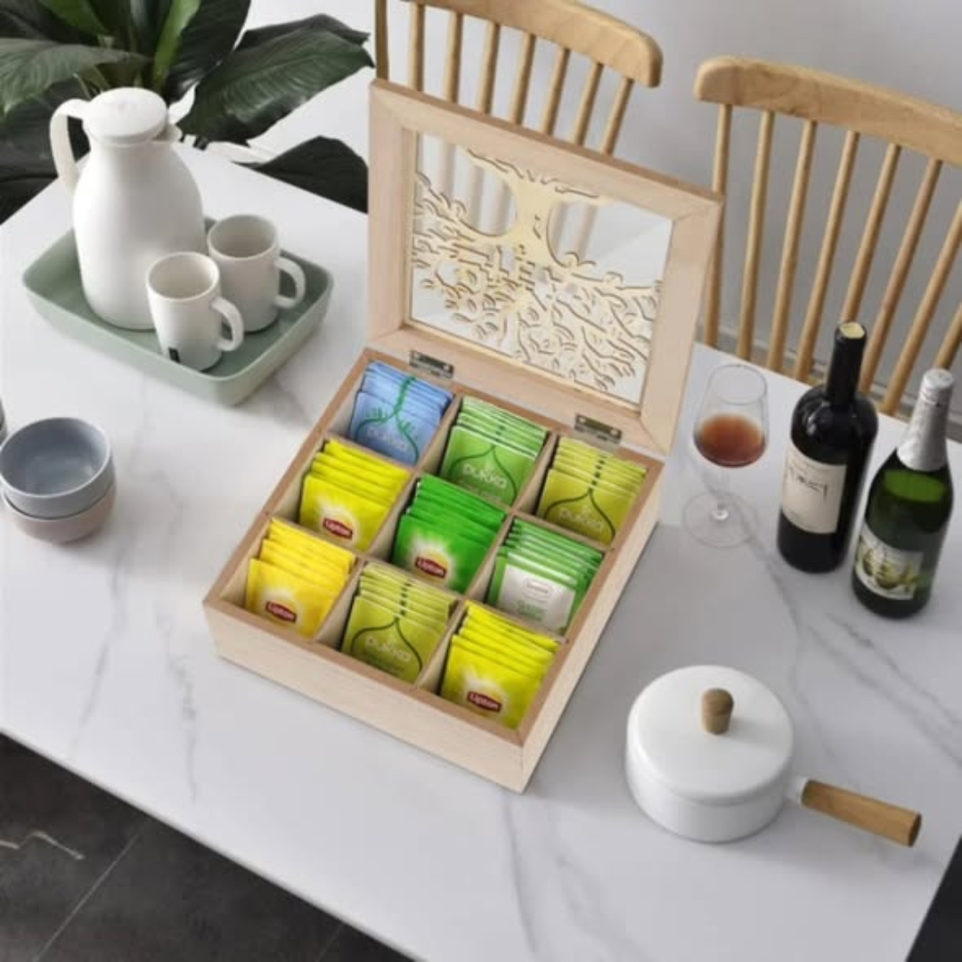 Handmade Family Tree Wooden Tea Organizer