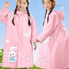 Children Raincoat with Wide Brim Hat and Backpack Position