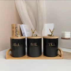 3pcs Ribbed Tea Coffee Sugar Canister