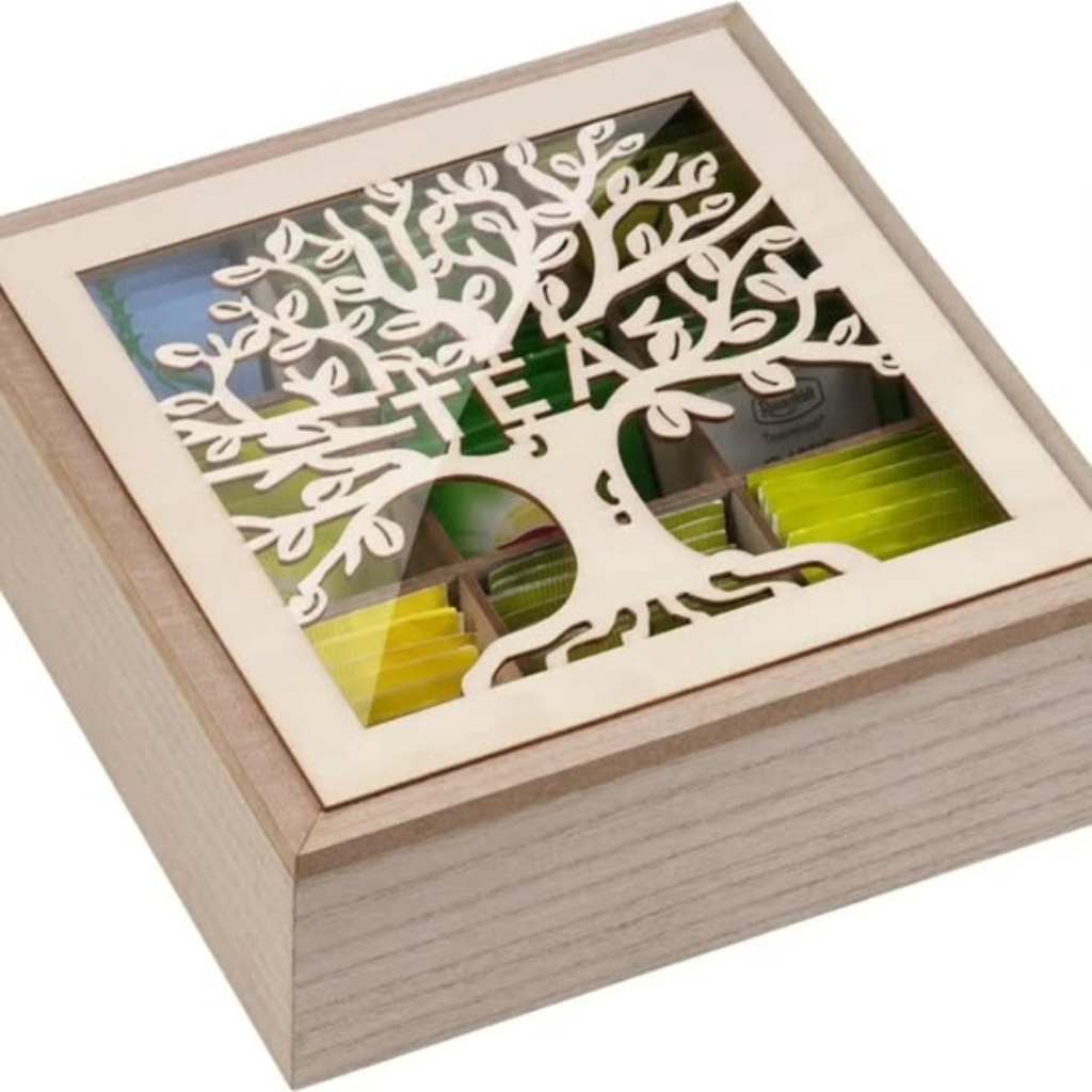 Handmade Family Tree Wooden Tea Organizer
