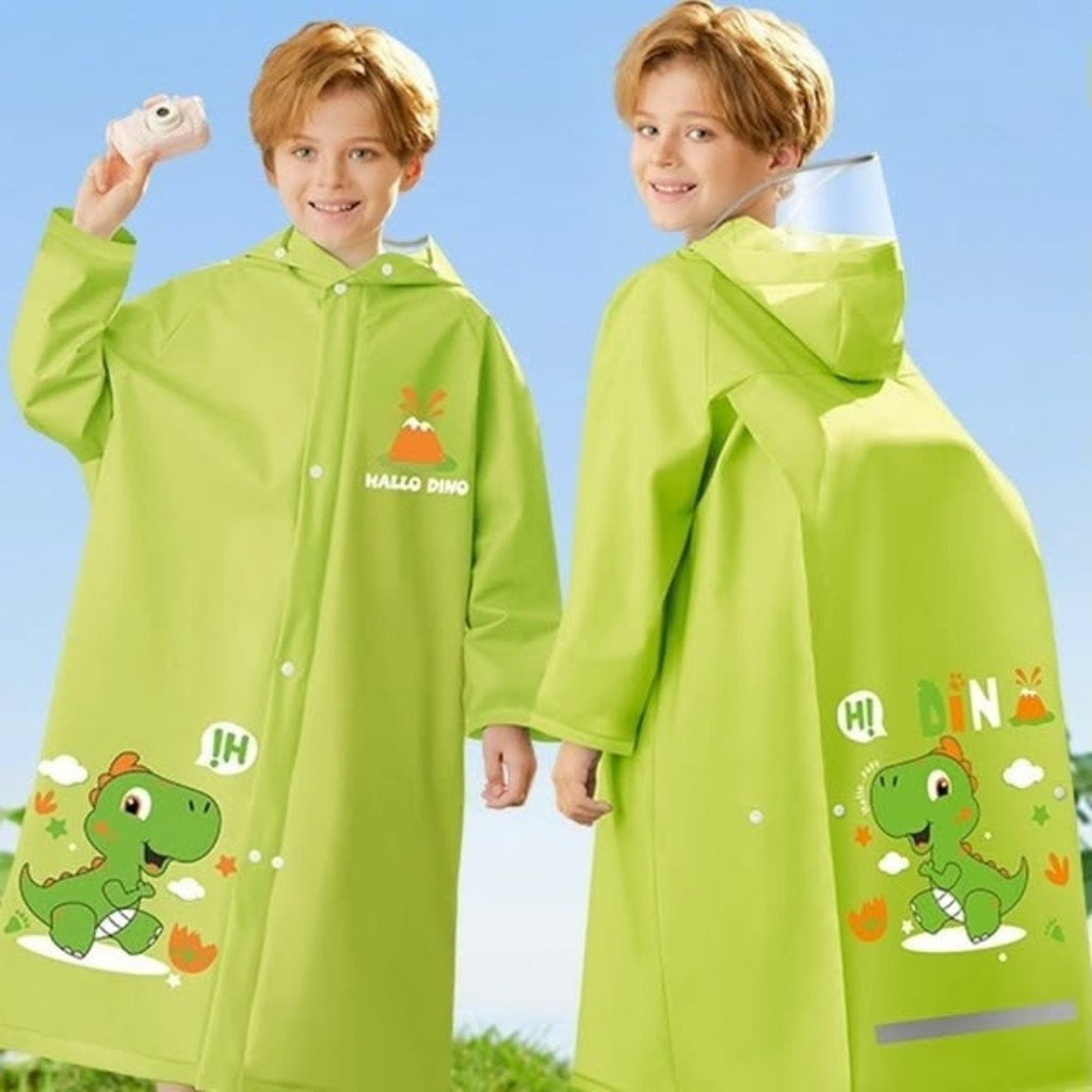 Children Raincoat with Wide Brim Hat and Backpack Position