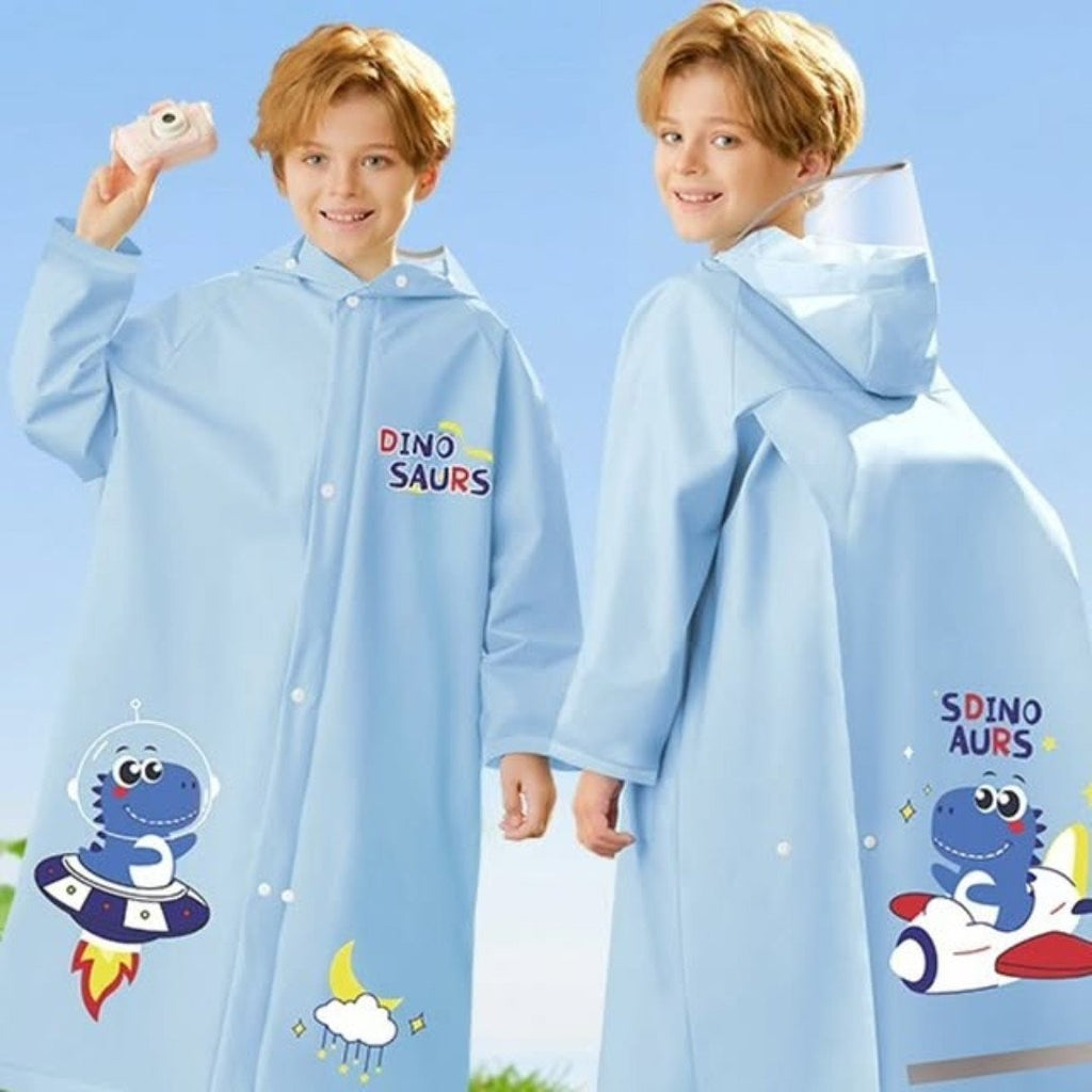 Children Raincoat with Wide Brim Hat and Backpack Position
