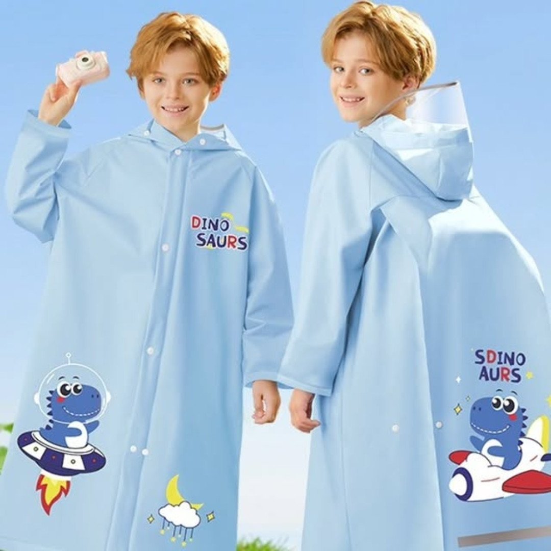 Children Raincoat with Wide Brim Hat and Backpack Position