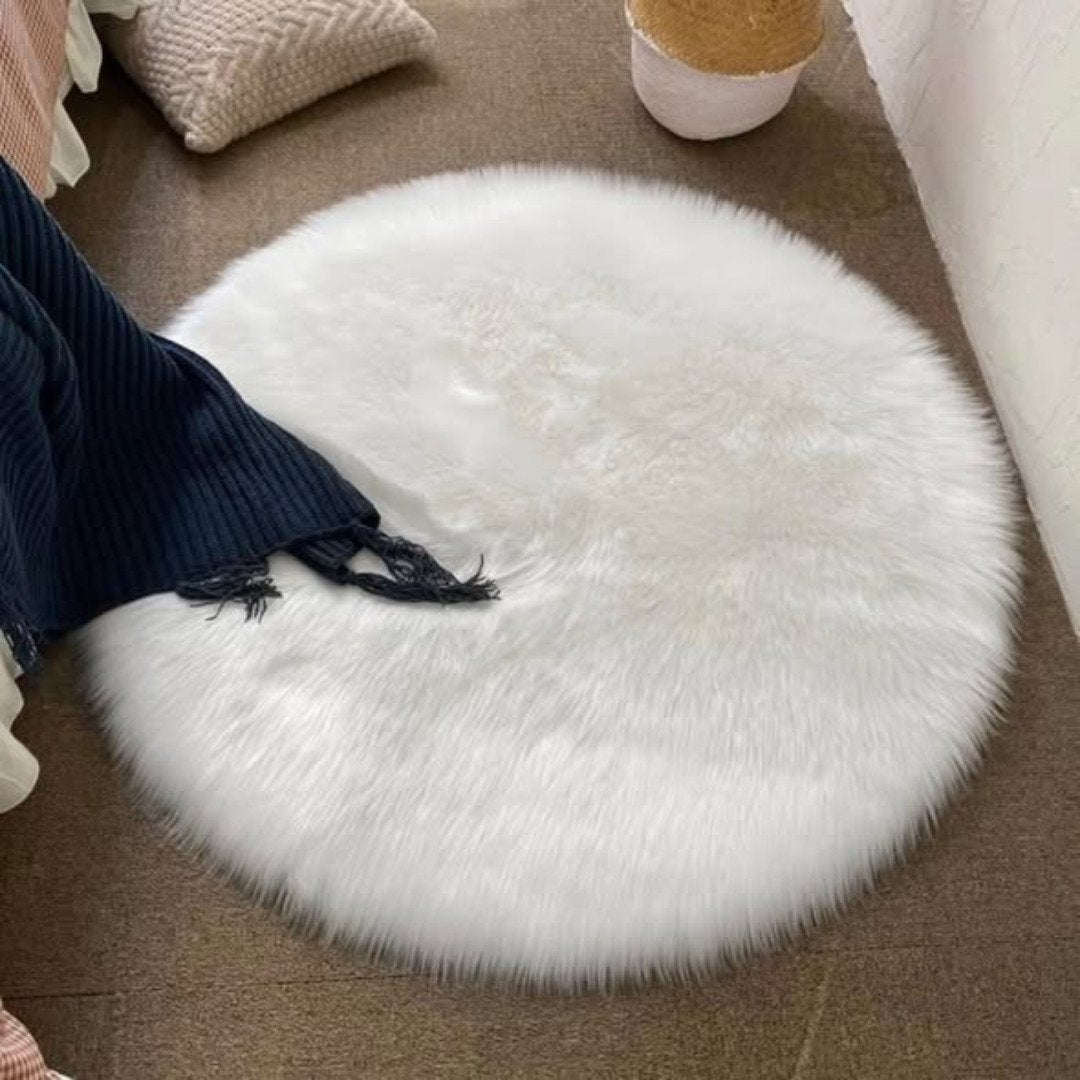 Shaggy White Faux Fluffy Fur Rug