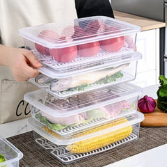 Stackable fridge storage box with drain plate