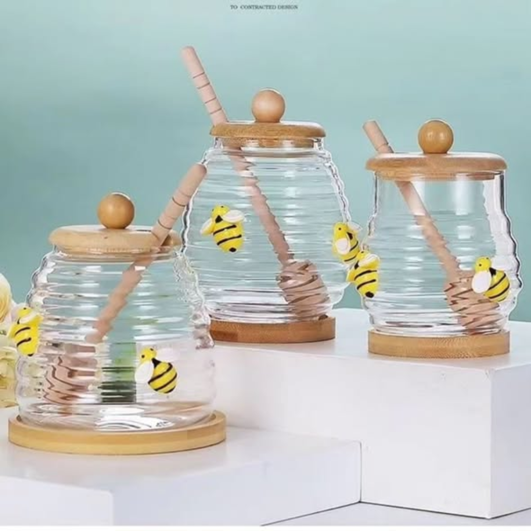 Honey Canister Container with Lid and Stirring Rod