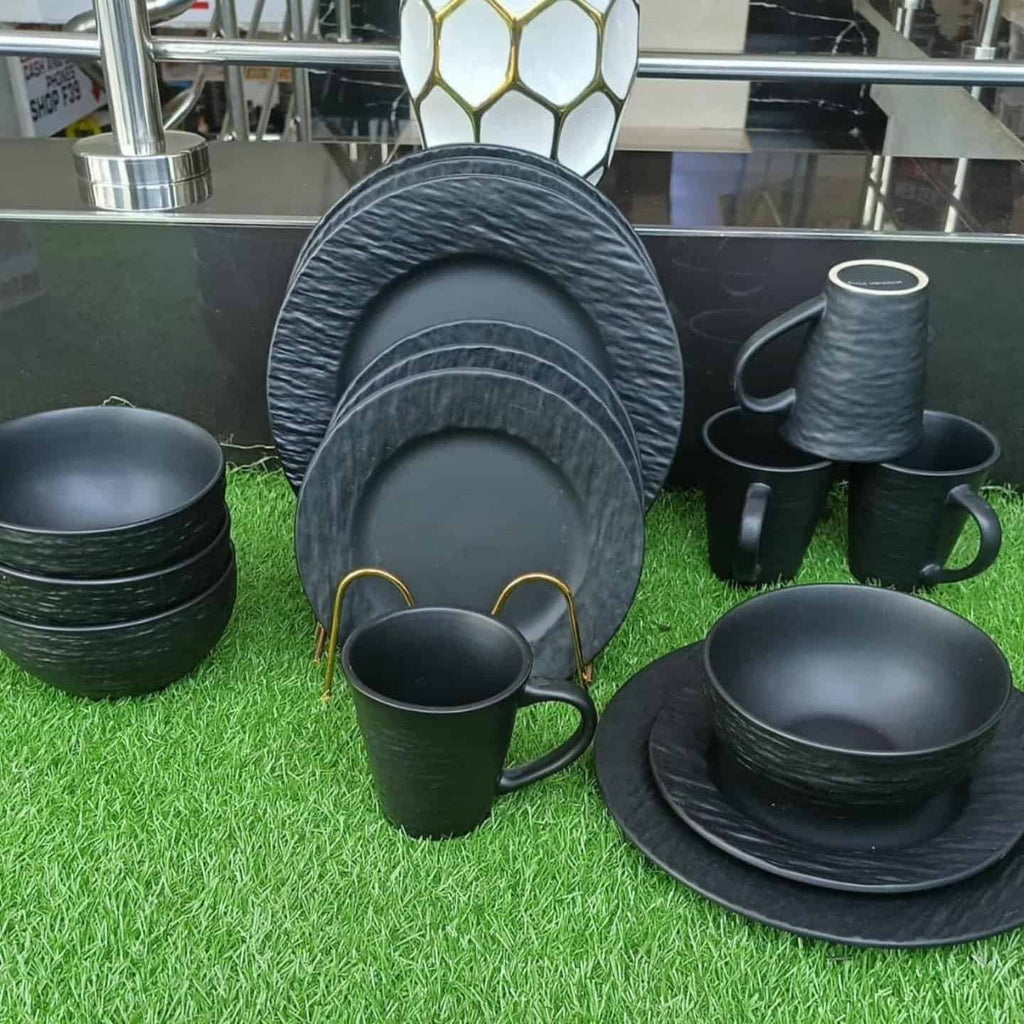 24pcs Black Plain Dinner Set