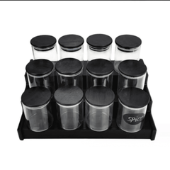 12pcs Glass Spice Jar Set with Black Bamboo Lids
