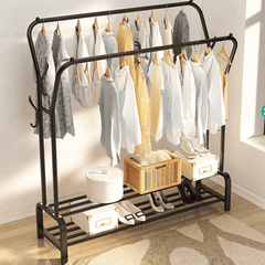 Curved Double Clothes Rack with 2 Bottom Shelf Storage Organizer