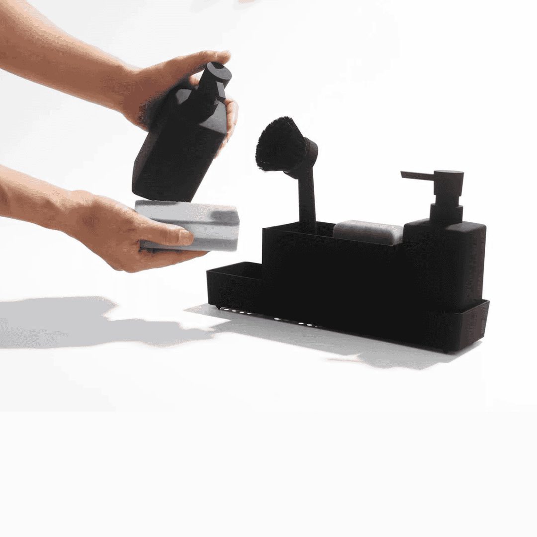 Matte Black Kitchen Soap Dispenser with Sponge Holder Set