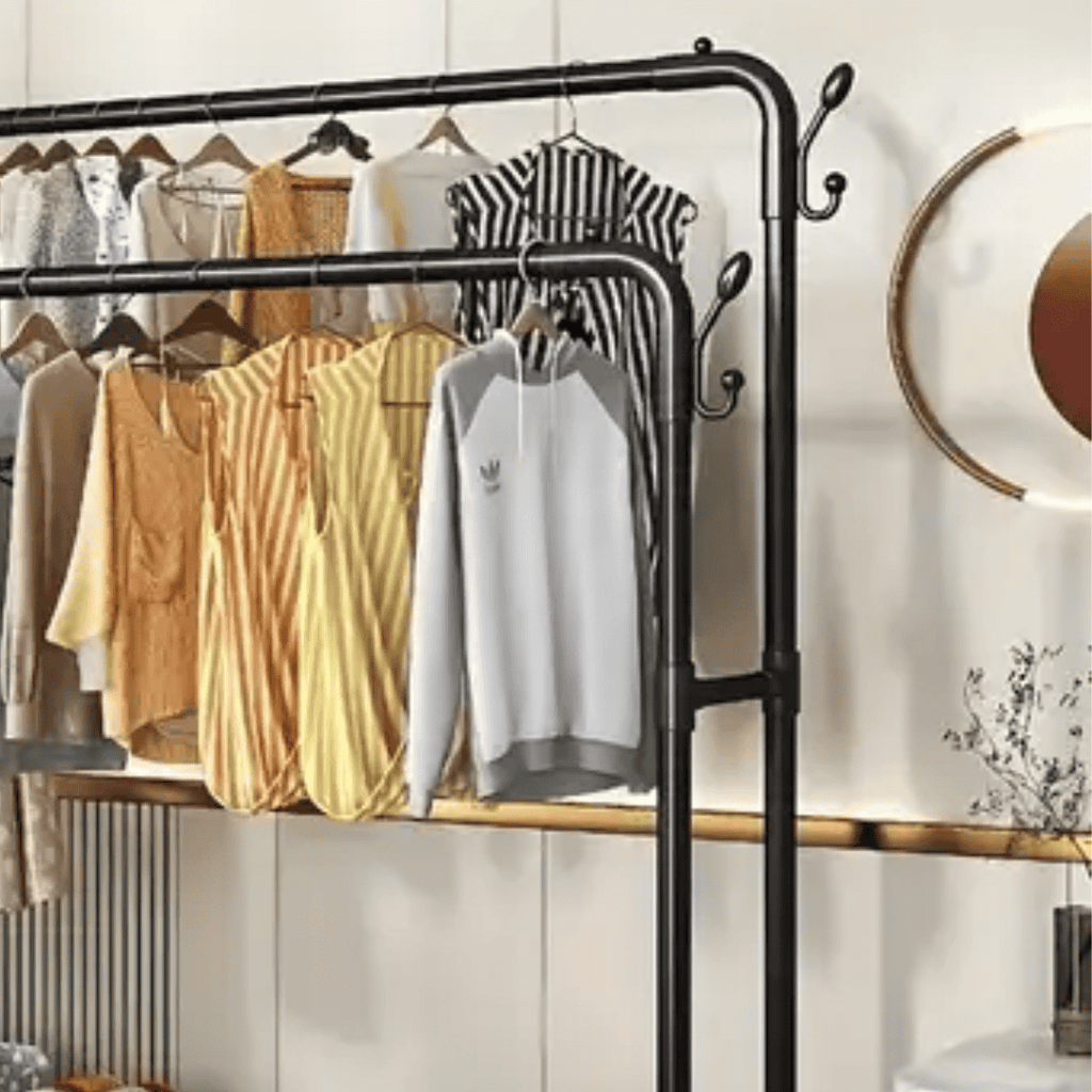 Double Layer Garment Rack Floor Standing Clothes Hanger