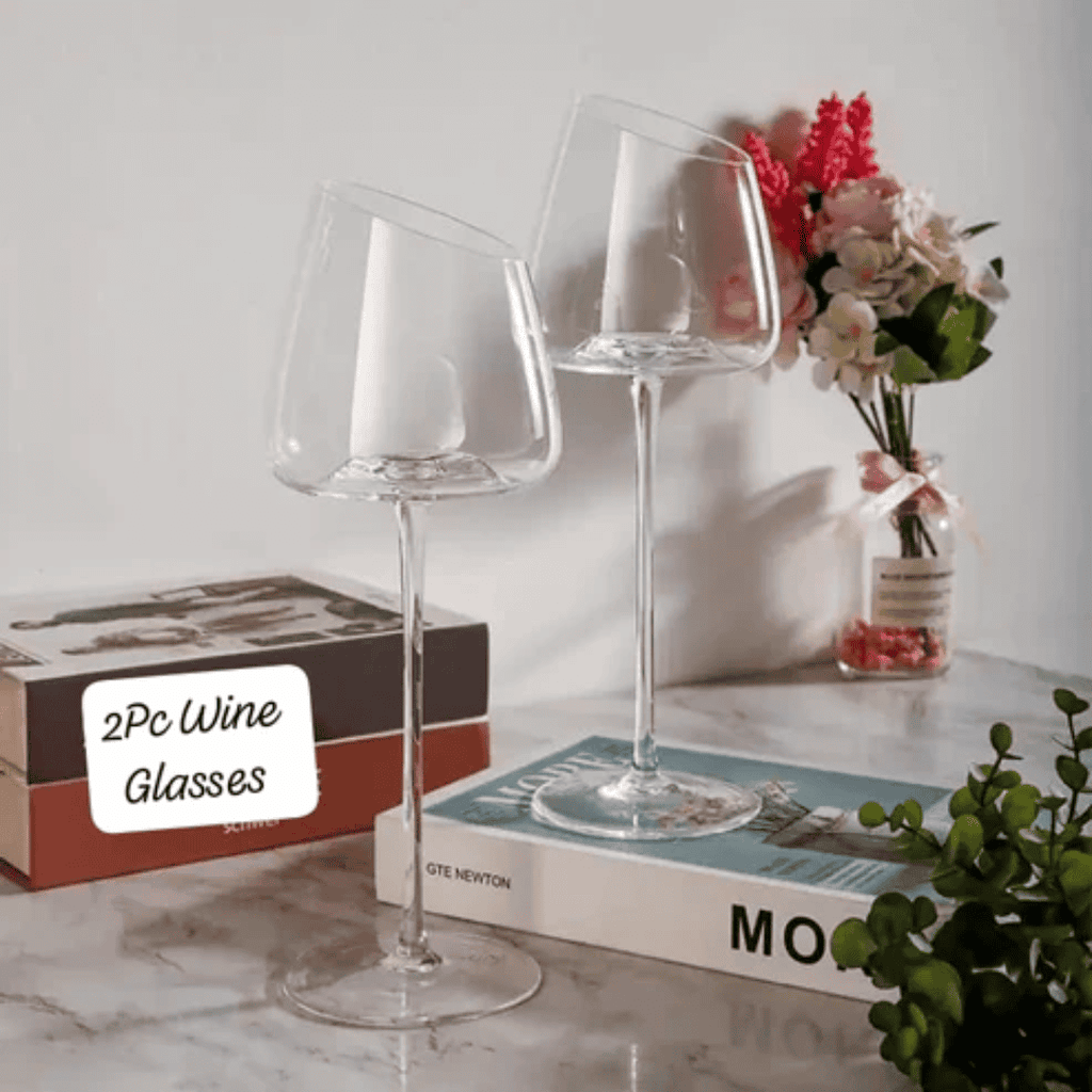 2pc Slanted Medium Capacity Crystal Wine Glass