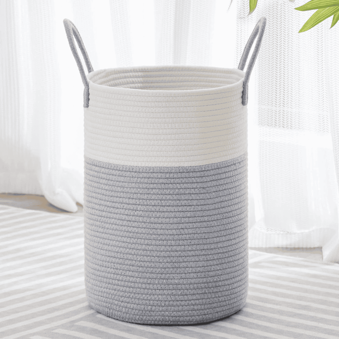 Grey and White Cotton Rope Basket