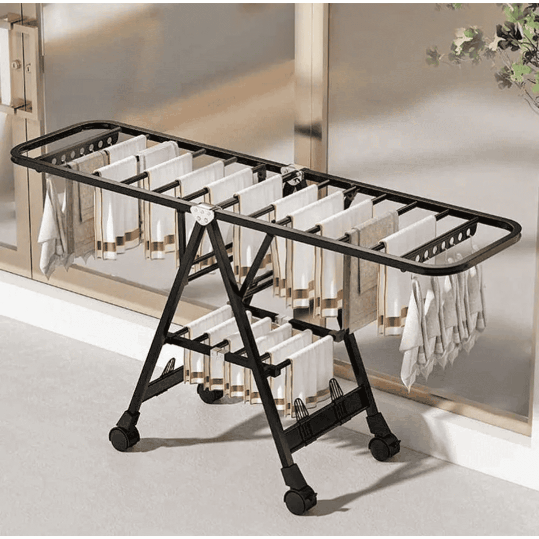 Black Movable Outdoor Drying Rack 1.7M with Wheels