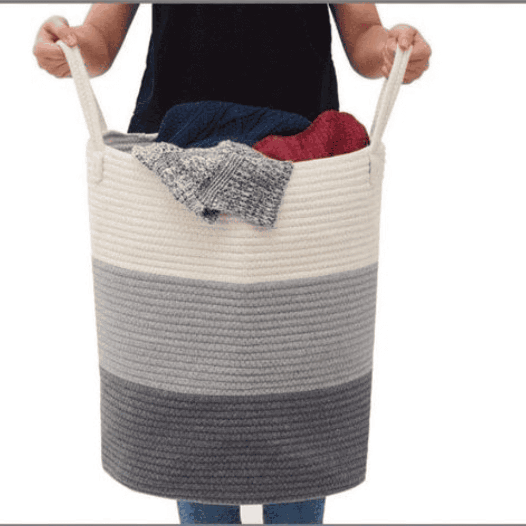 Cotton Rope Basket White Light Gray and Dark Gray Large Storage Basket with Handles