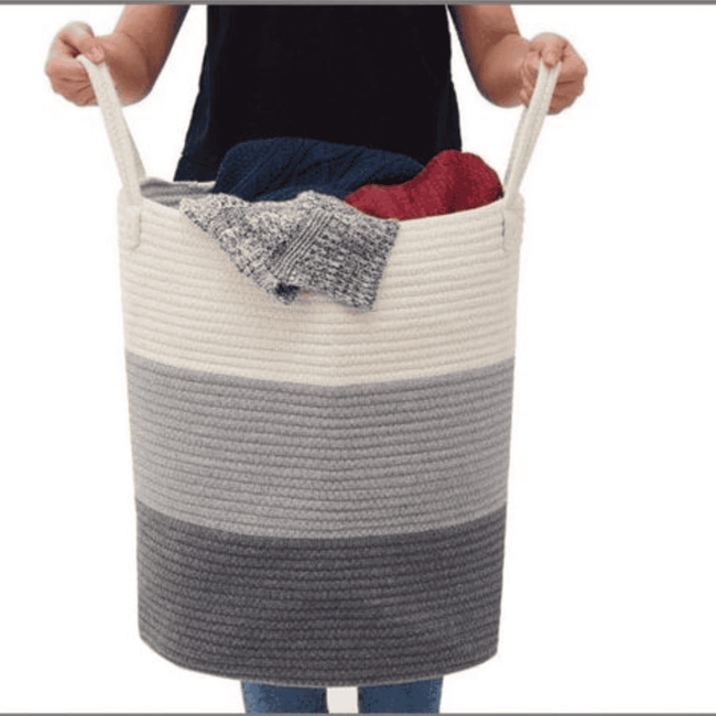 Cotton Rope Basket White Light Gray and Dark Gray Large Storage Basket with Handles