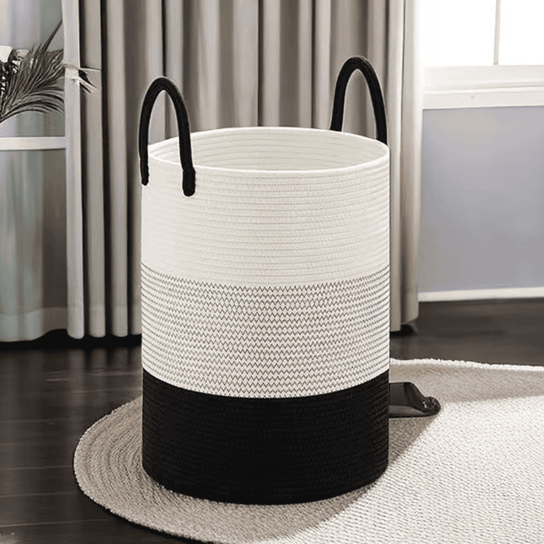 Black-White Cotton Rope Basket