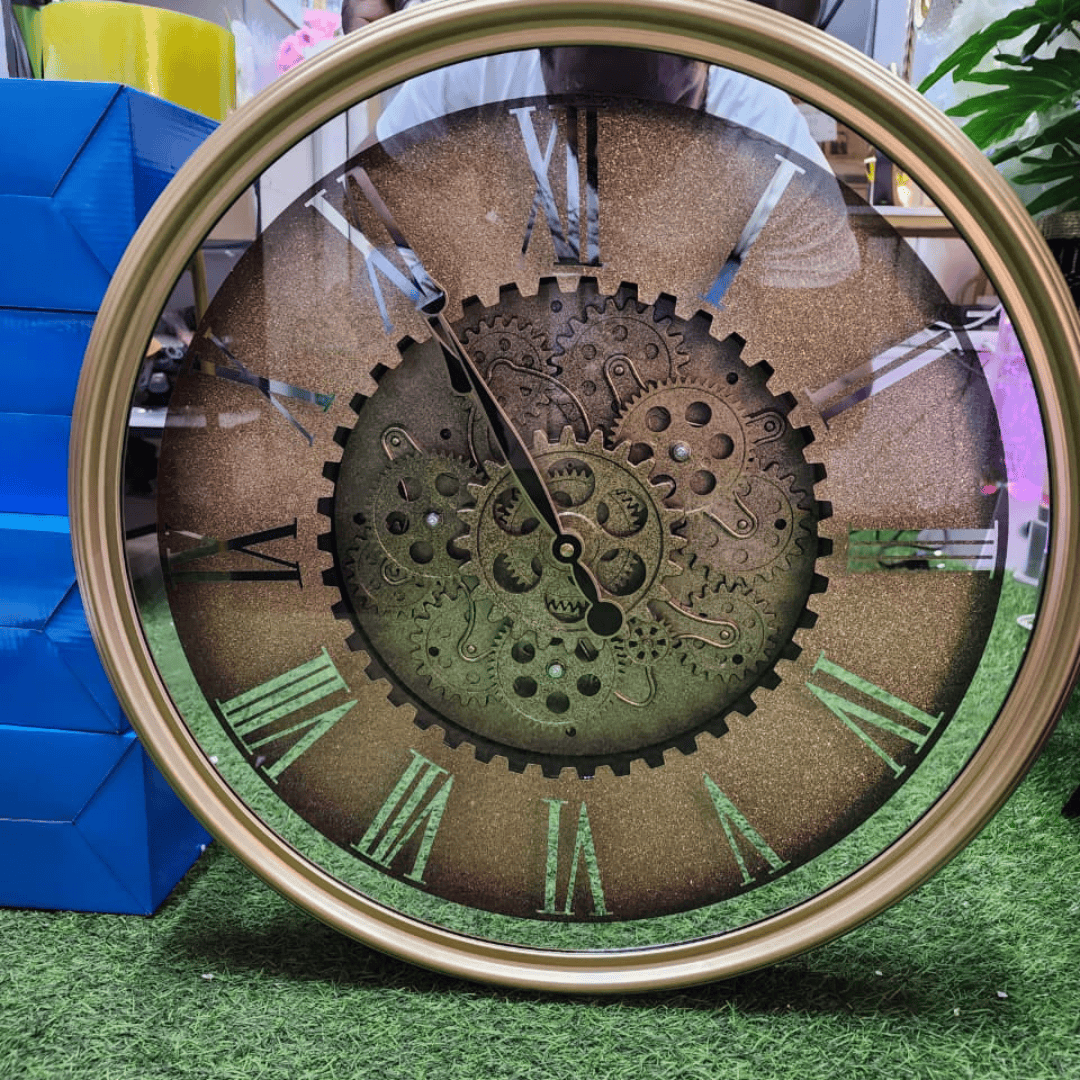 Vintage Wall Clock with Rotating Gears