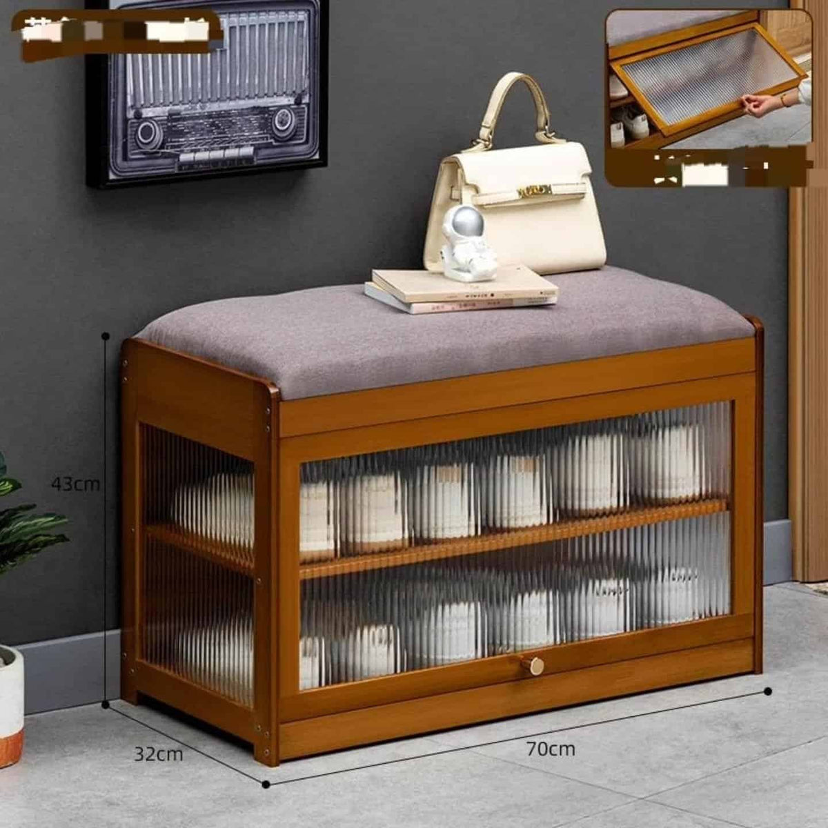 Wooden Stool with Shoe Cabinet