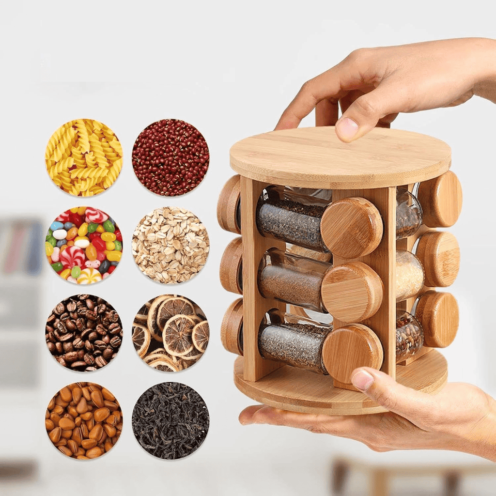 12-in-1 Wooden Spice Rack with Spice Jars