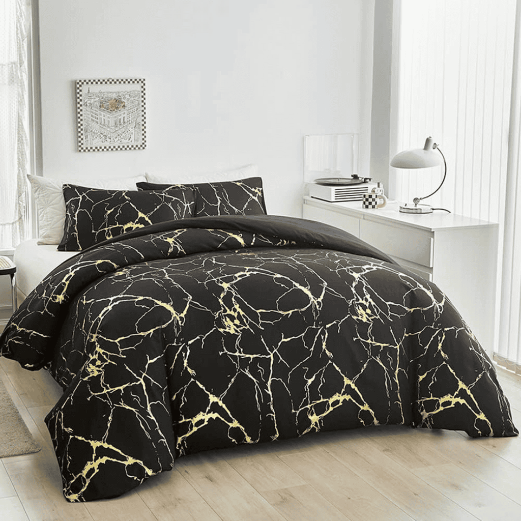 Marble Printed 3 Piece Luxury Microfiber Down Comforter Quilt Cover Set