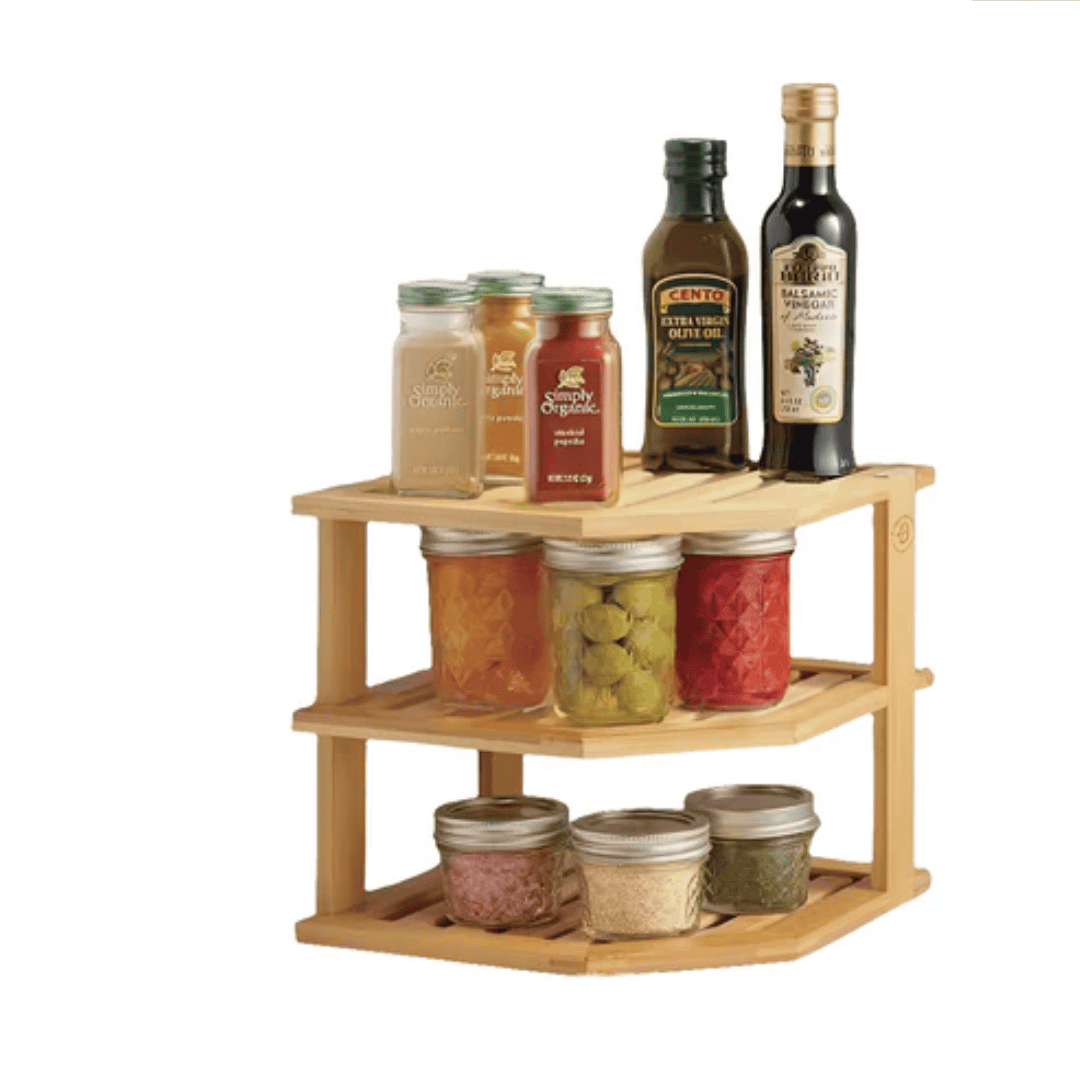 3-Tier Corner Bamboo Kitchen Storage Spice Rack