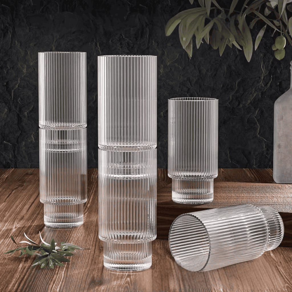 Ribbed Crystal Glass Tumblers
