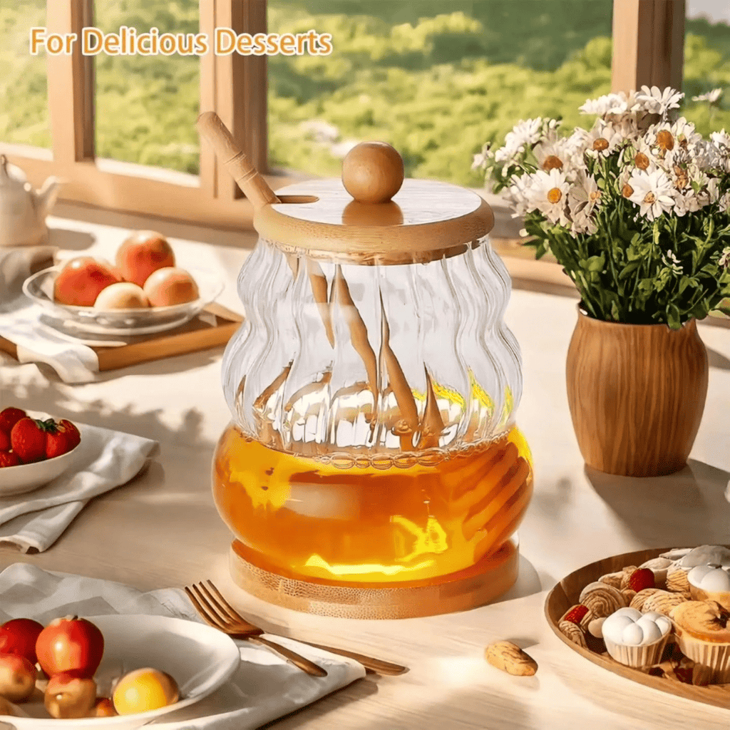 Honey Oil Jar with Bamboo Lid and Dipper