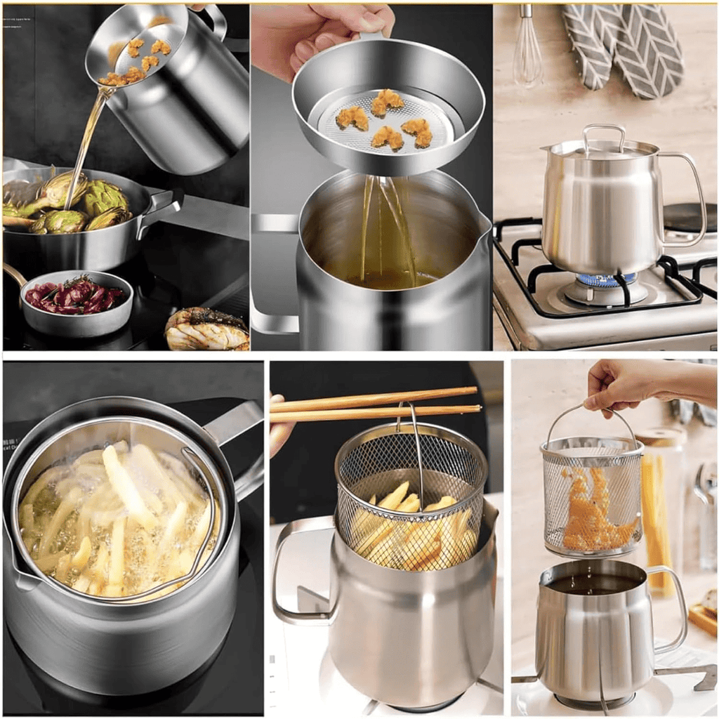 Stainless Steel Oil Strainer Pot with Frying Basket Filter