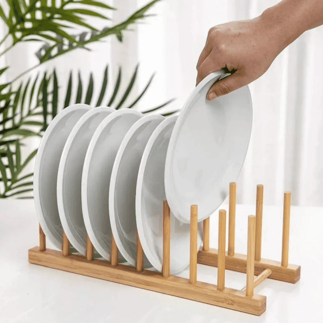 8-Slot Bamboo Plate Rack