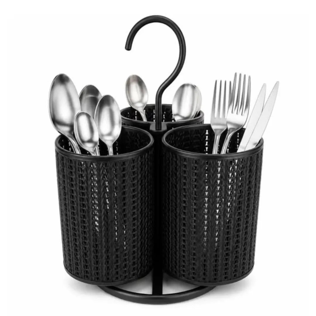 3-Compartments Rotating Stainless Cutlery Organizer