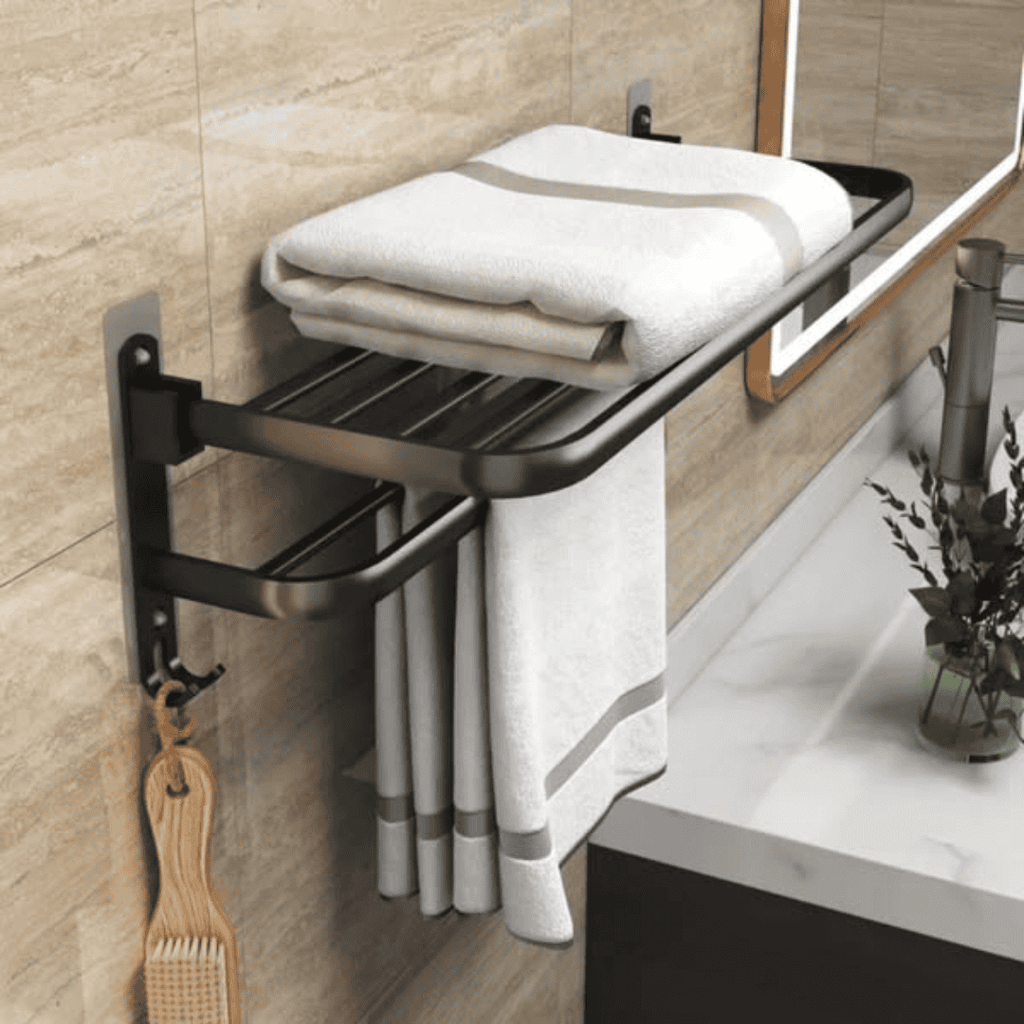 Bathroom Wall Mounted Towel Rack Accessory with Hooks