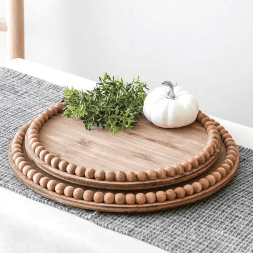 Rustic Wooden Round Beaded Tray
