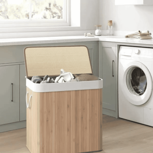 3 Grid Foldable Bamboo Laundry Basket