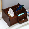 Wooden Desk Organizer with Inbuilt Tissue Box Compartment