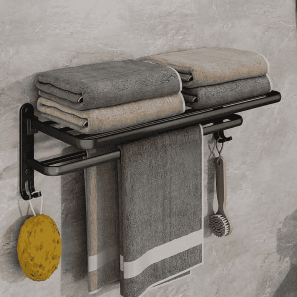 Bathroom Wall Mounted Towel Rack Accessory with Hooks