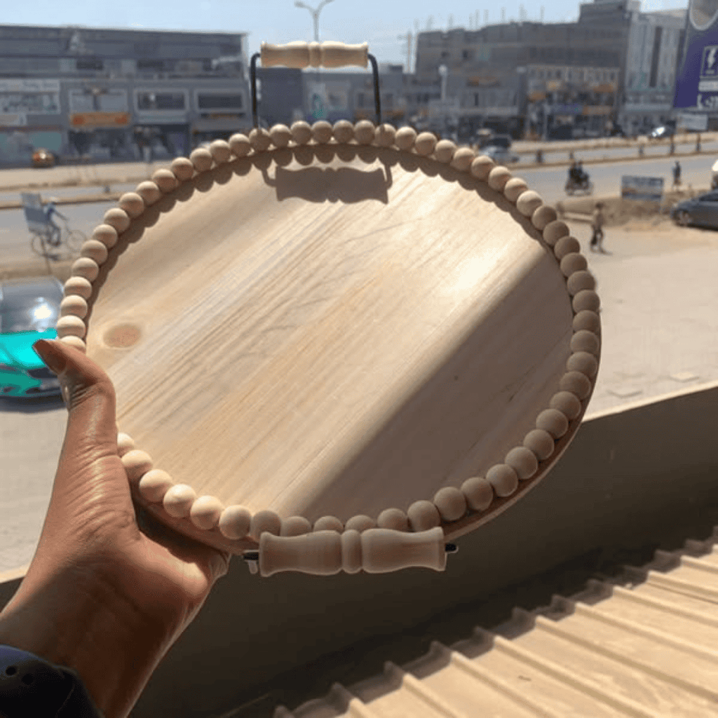 Rustic Wooden Round Beaded Tray