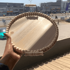Rustic Wooden Round Beaded Tray
