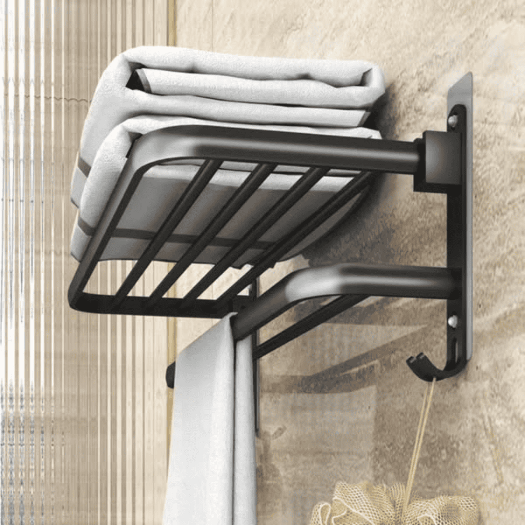 Bathroom Wall Mounted Towel Rack Accessory with Hooks
