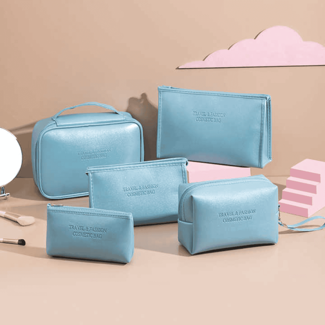 5pcs Vegan Leather Travel Makeup Cosmetic Bags