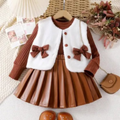 3pc quality girls pleated leather skirt set