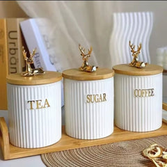 3pcs Ribbed Tea Coffee and Sugar Canisters