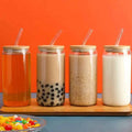 500ml Glass Cup With Lid and Straw