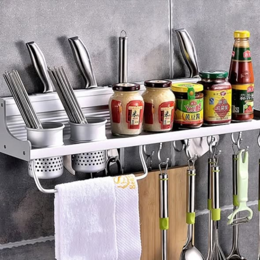 Space saving aluminium kitchen storage rack