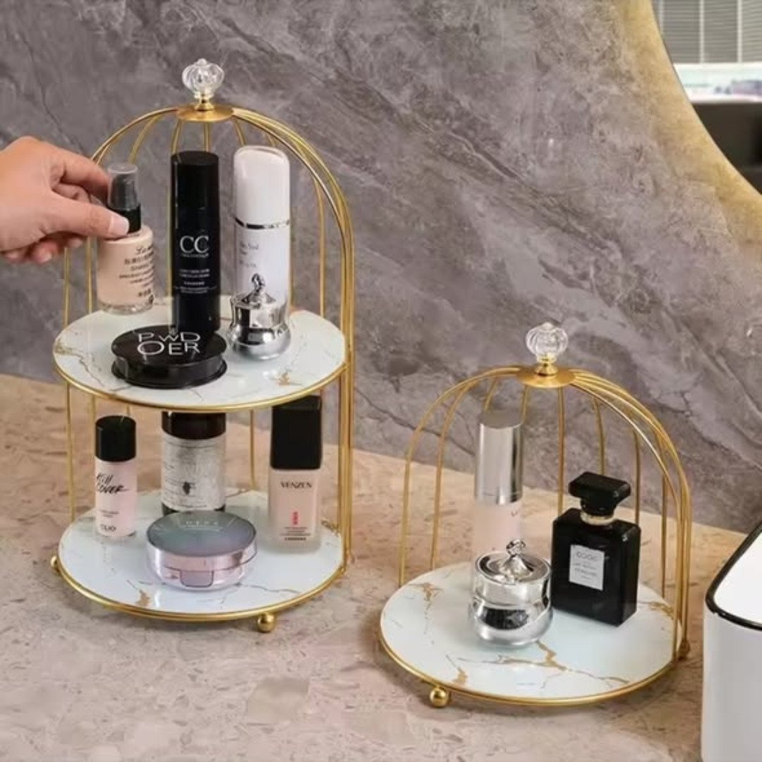 2 Tier Luxury Marble Textured Makeup Organizer