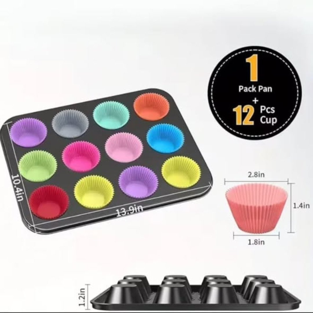 12pcs silicon reusable moulds with cup cake baking mould