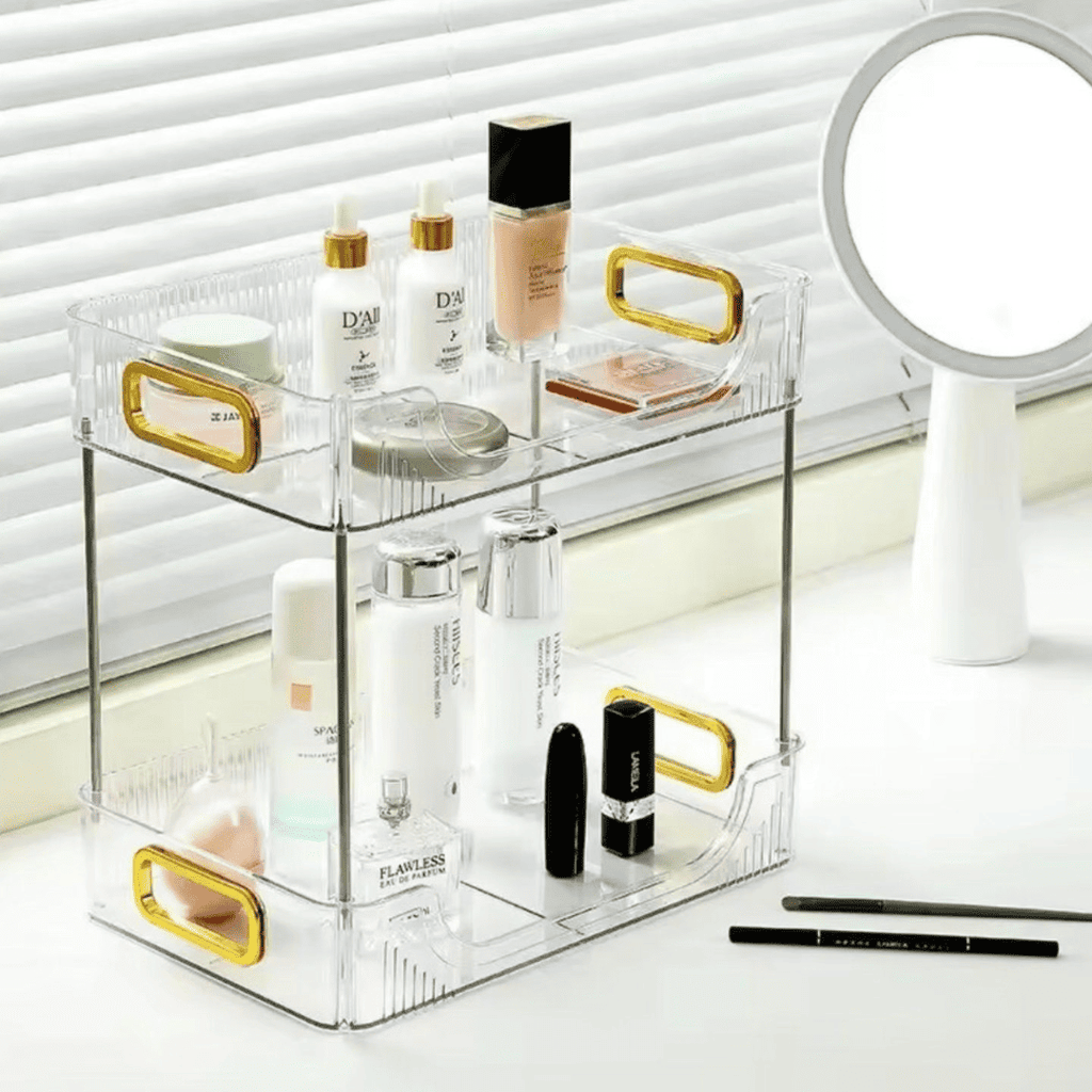 2 Layer Multipurpose Gold Organizer / Storage Jewelry Holder Cosmetics Vanity Tray